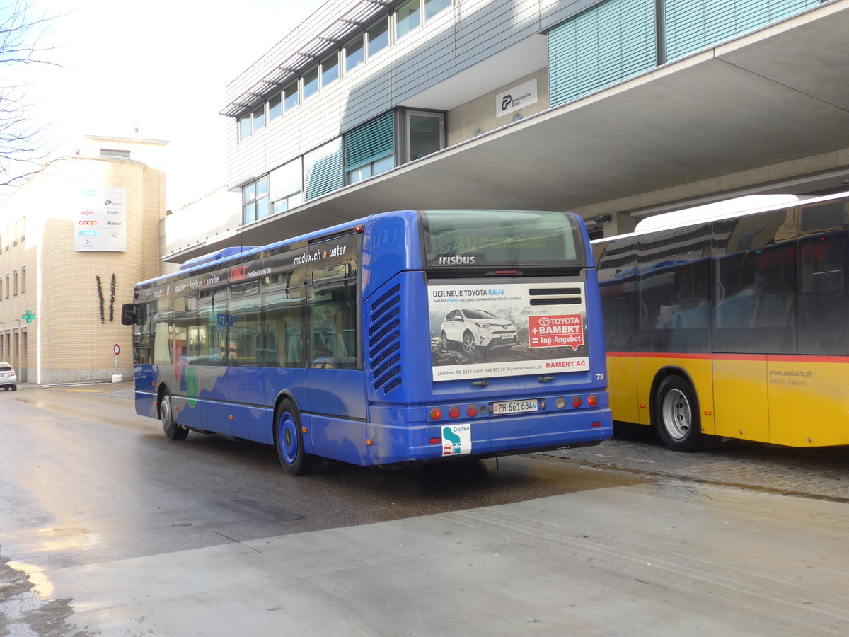 (186'879) - Ryffel, Volketswil - Nr. 72/ZH 661'684 - Irisbus am 9. Dezember 2017 beim Bahnhof Uster