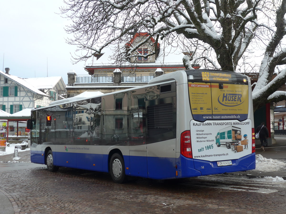 (186'891) - VZO Grningen - Nr. 14/ZH 41'414 - Mercedes am 9. Dezember 2017 beim Bahnhof Wetzikon