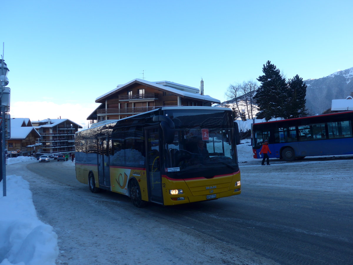 (186'988) - MOB Montreux - Nr. 12/VD 527'776 - MAN/Gppel am 17. Dezember 2017 in Haute-Nedaz, Tlcabine (Einsatz Lathion)