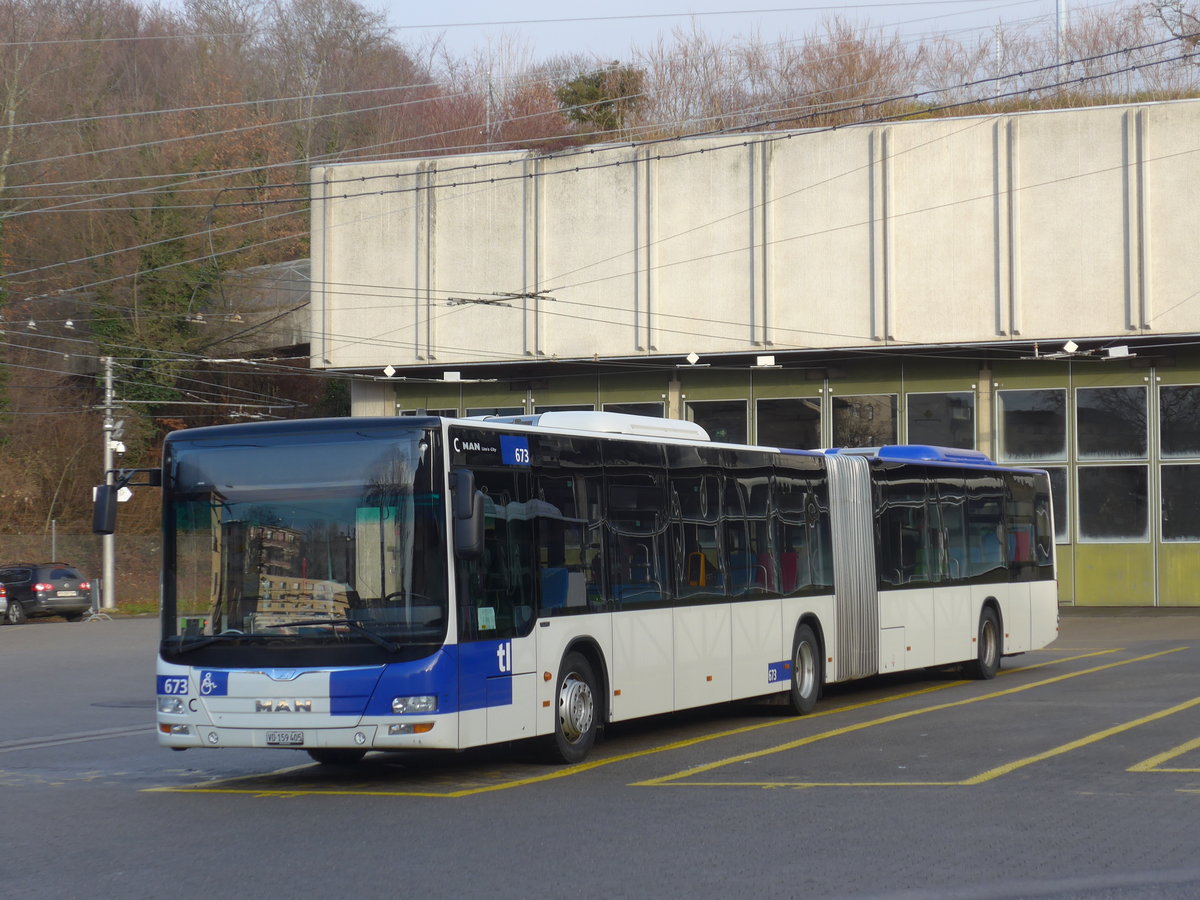 (187'120) - TL Lausanne - Nr. 673/VD 159'405 - MAN am 23. Dezember 2017 in Lausanne, Dpt Borde