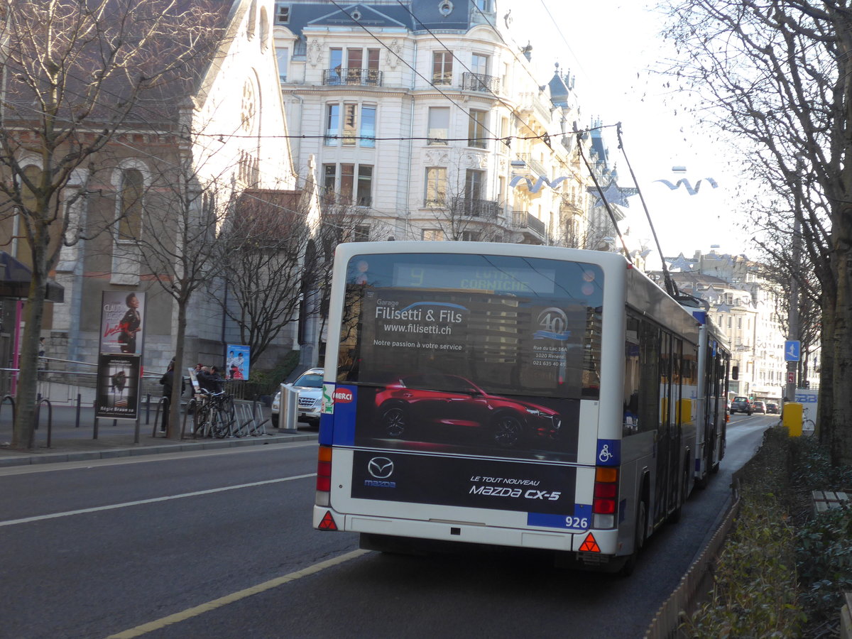 (187'174) - TL Lausanne - Nr. 926 - Lanz+Marti/Hess Personenanhnger am 23. Dezember 2017 in Lausanne, Chauderon