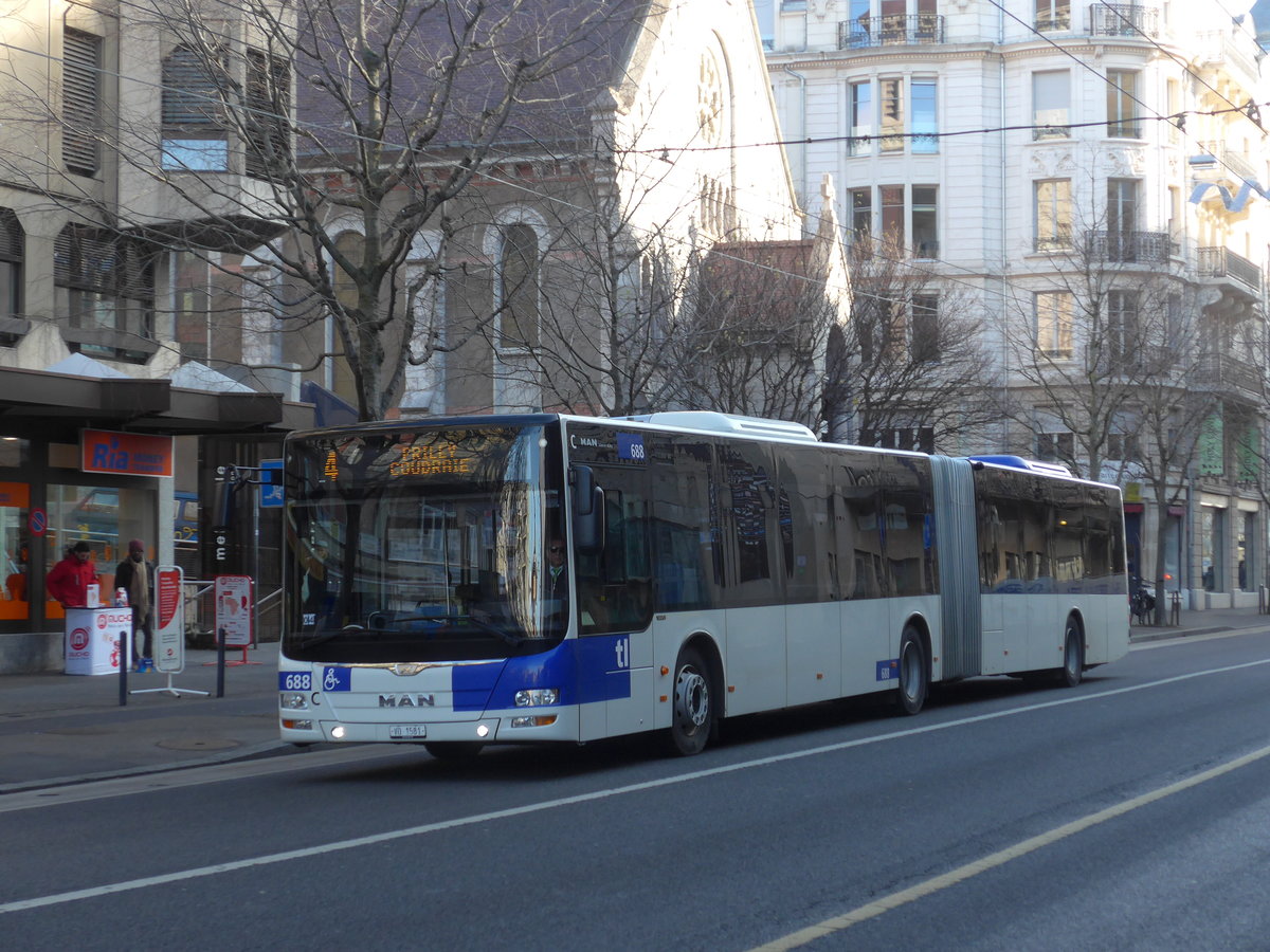 (187'178) - TL Lausanne - Nr. 688/VD 1581 - MAN am 23. Dezember 2017 in Lausanne, Chauderon