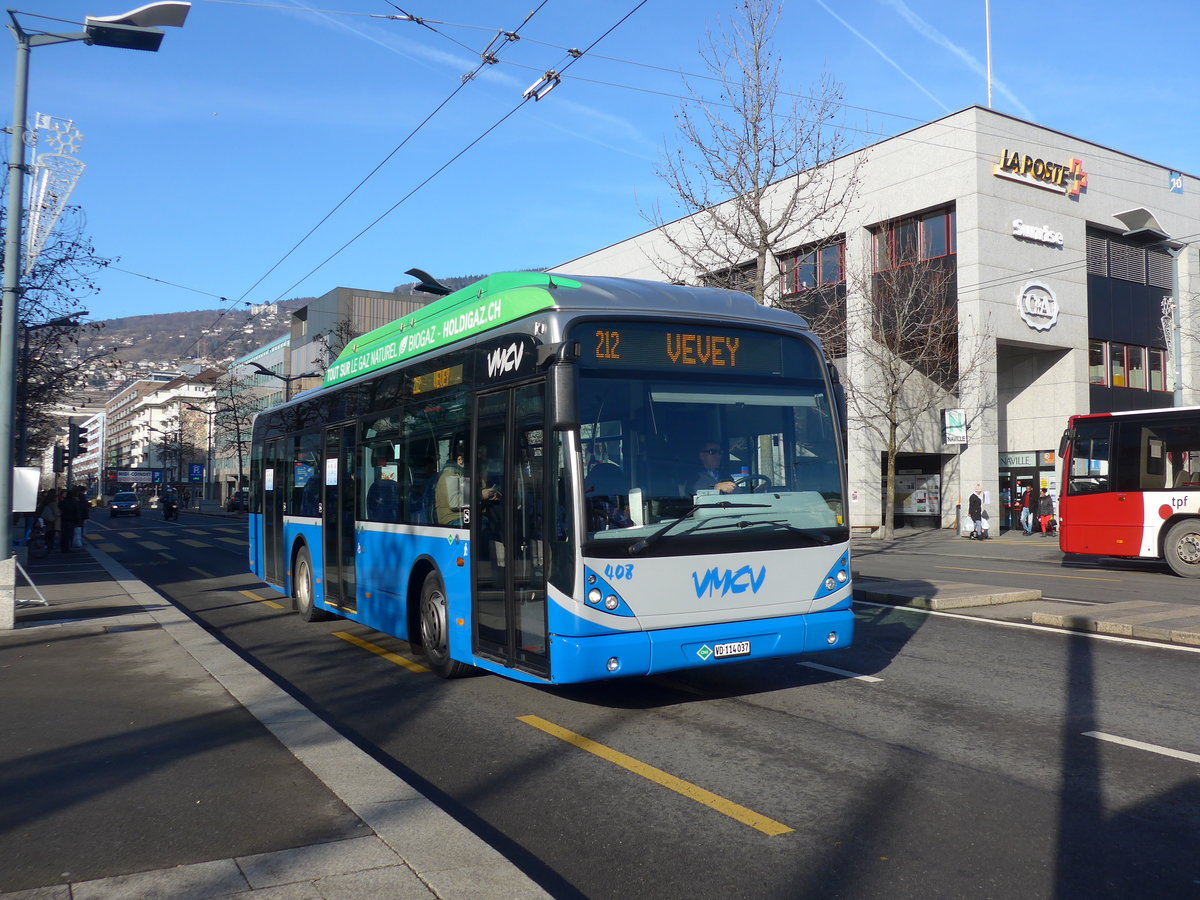 (187'215) - VMCV Clarens - Nr. 408/VD 114'037 - Van Hool (ex Nr. 108) am 23. Dezember 2017 beim Bahnhof Vevey