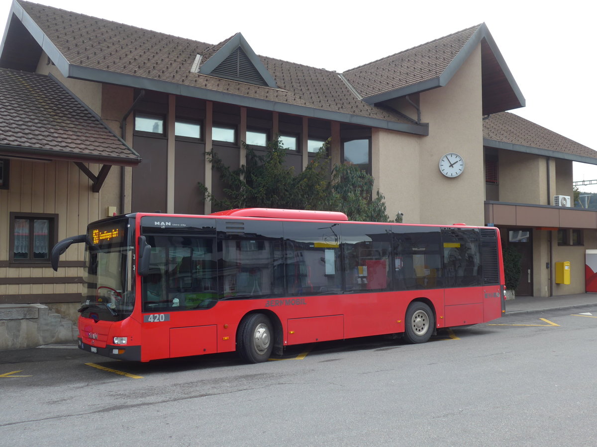 (187'656) - Bernmobil, Bern - Nr. 420/BE 716'420 - MAN am 2. Januar 2018 beim Bahnhof Konolfingen