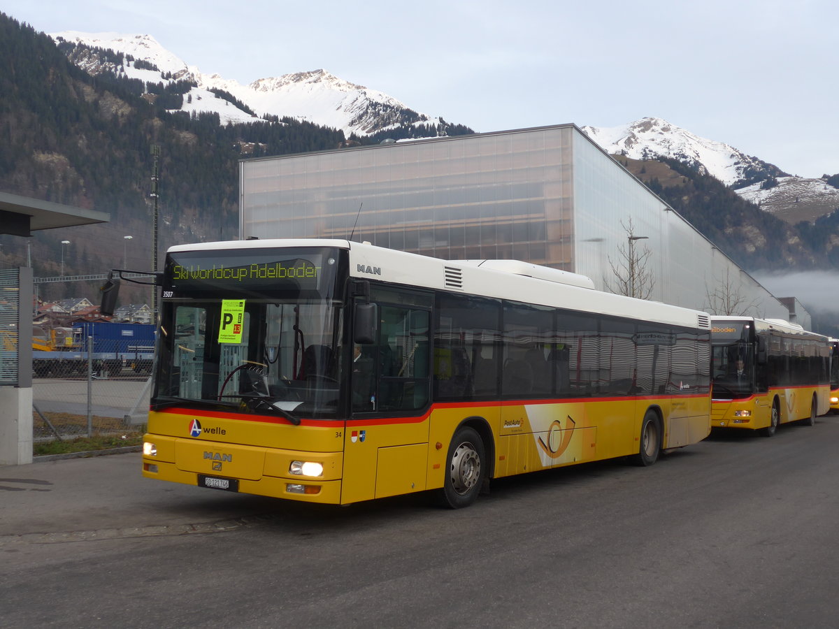 (187'717) - Wyss, Boningen - Nr. 34/SO 121'746 - MAN am 7. Januar 2018 beim Bahnhof Frutigen