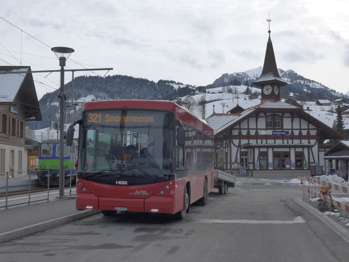 (188'203) - AFA Adelboden - Nr. 39/BE 25'753 - Scania/Hess am 4. Februar 2018 beim Bahnhof Zweisimmen