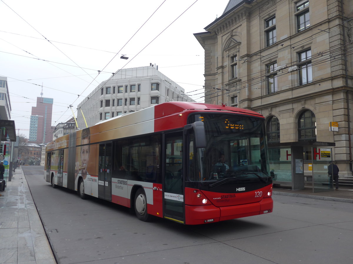 (188'328) - SW Winterthur - Nr. 120 - Hess/Hess Gelenktrolleybus am 8. Februar 2018 beim Hauptbahnhof Winterthur