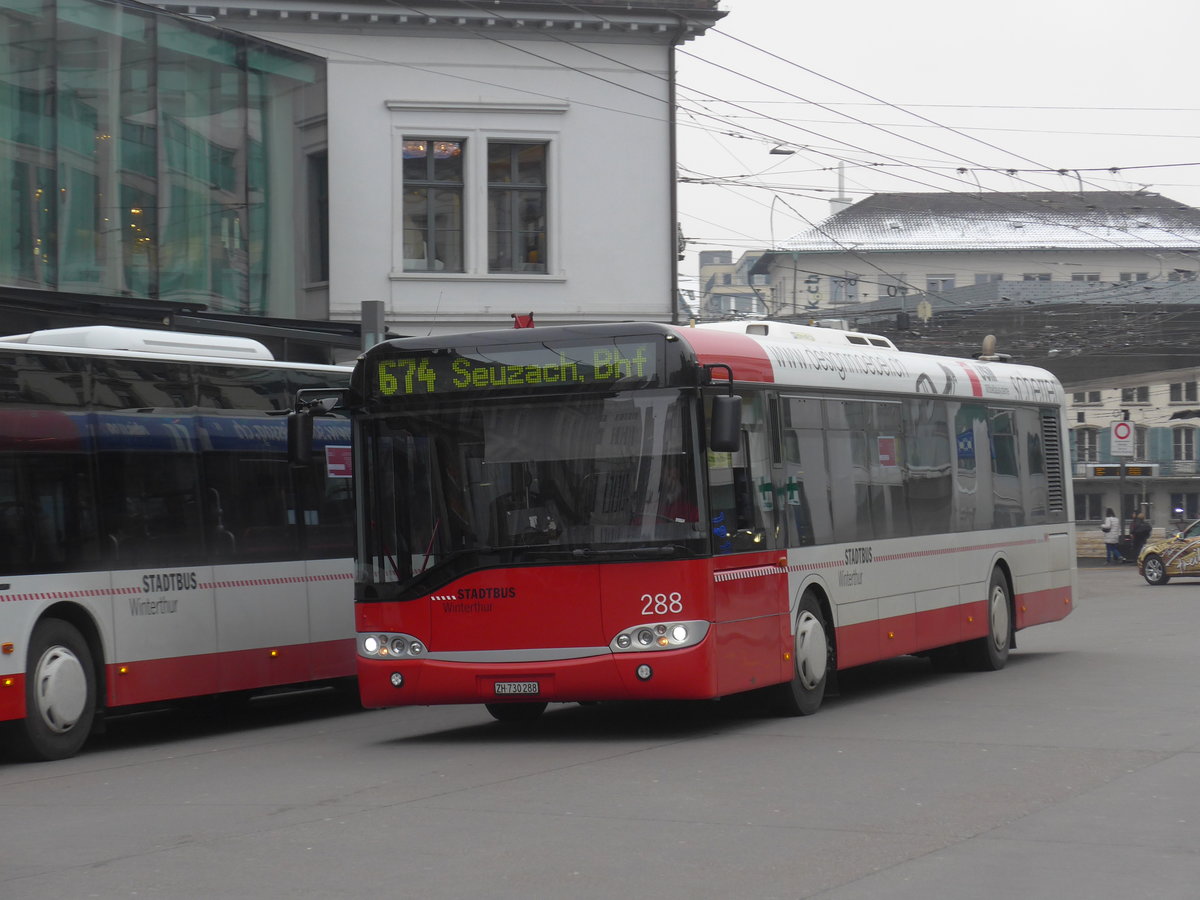 (188'343) - SW Winterthur - Nr. 288/ZH 730'288 - Solaris am 8. Februar 2018 beim Hauptbahnhof Winterthur