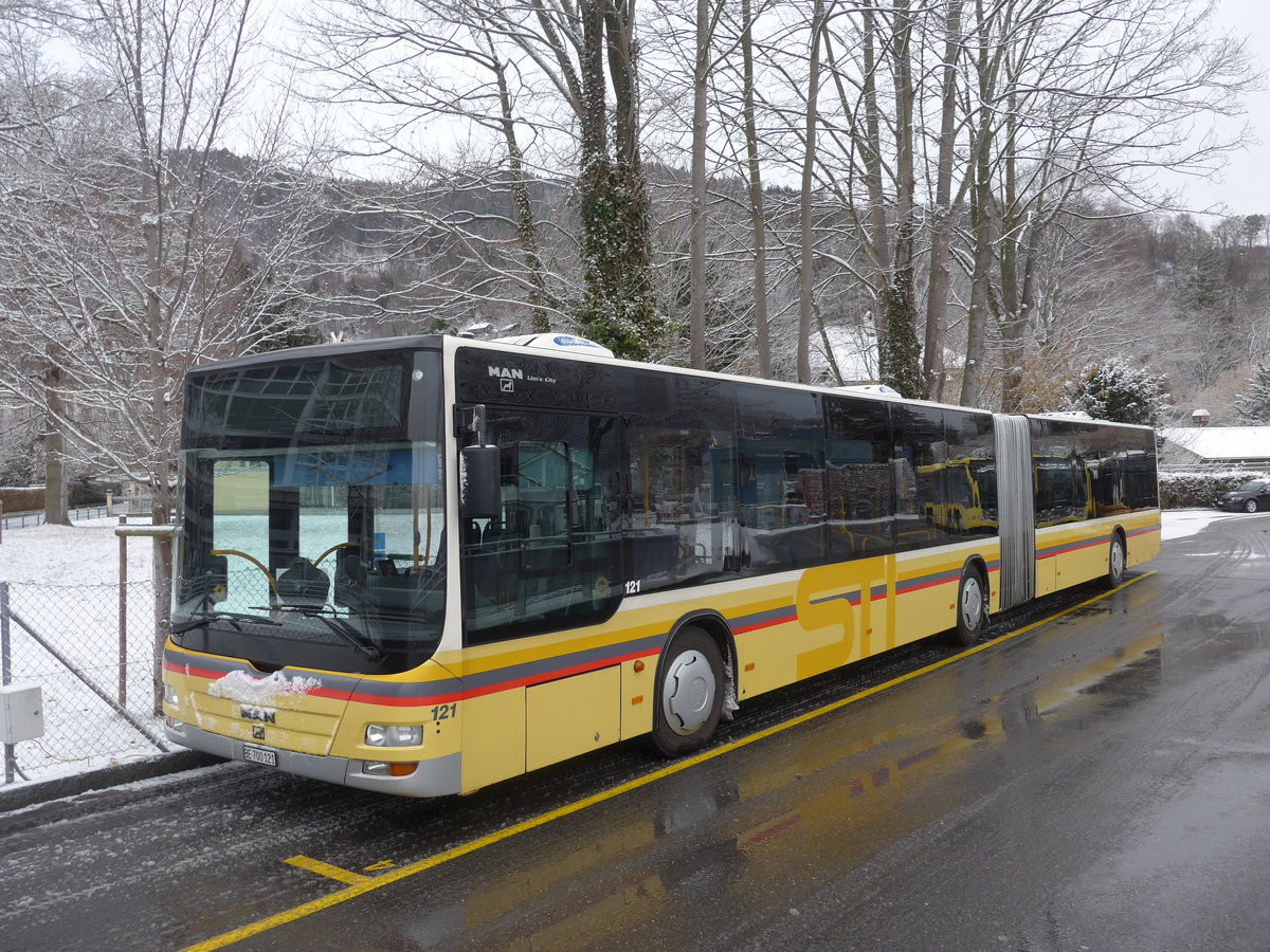 (188'451) - STI Thun - Nr. 121/BE 700'121 - MAN am 12. Februar 2018 bei der Schifflndte Thun