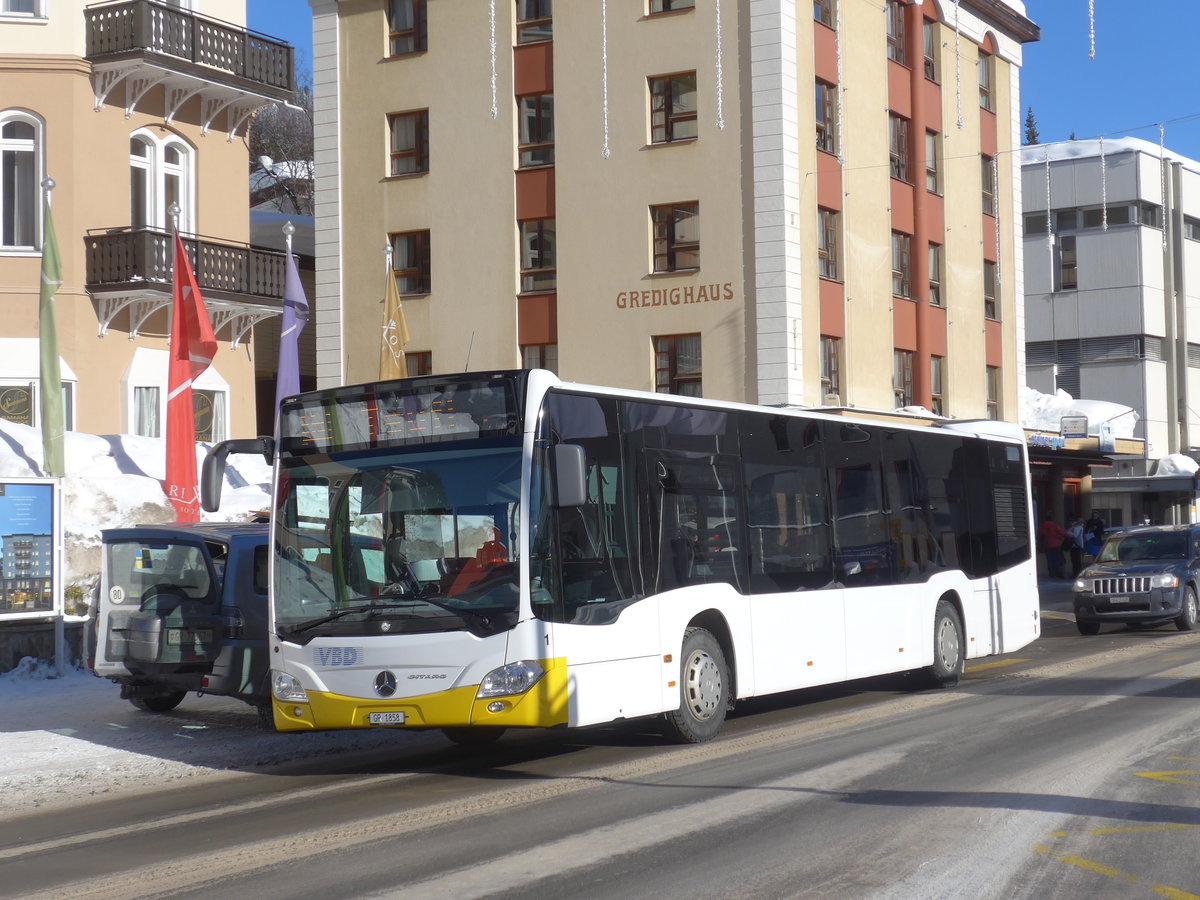 (188'501) - VBD Davos - Nr. 1/GR 1858 - Mercedes am 13. Februar 2018 beim Bahnhof Davos Dorf