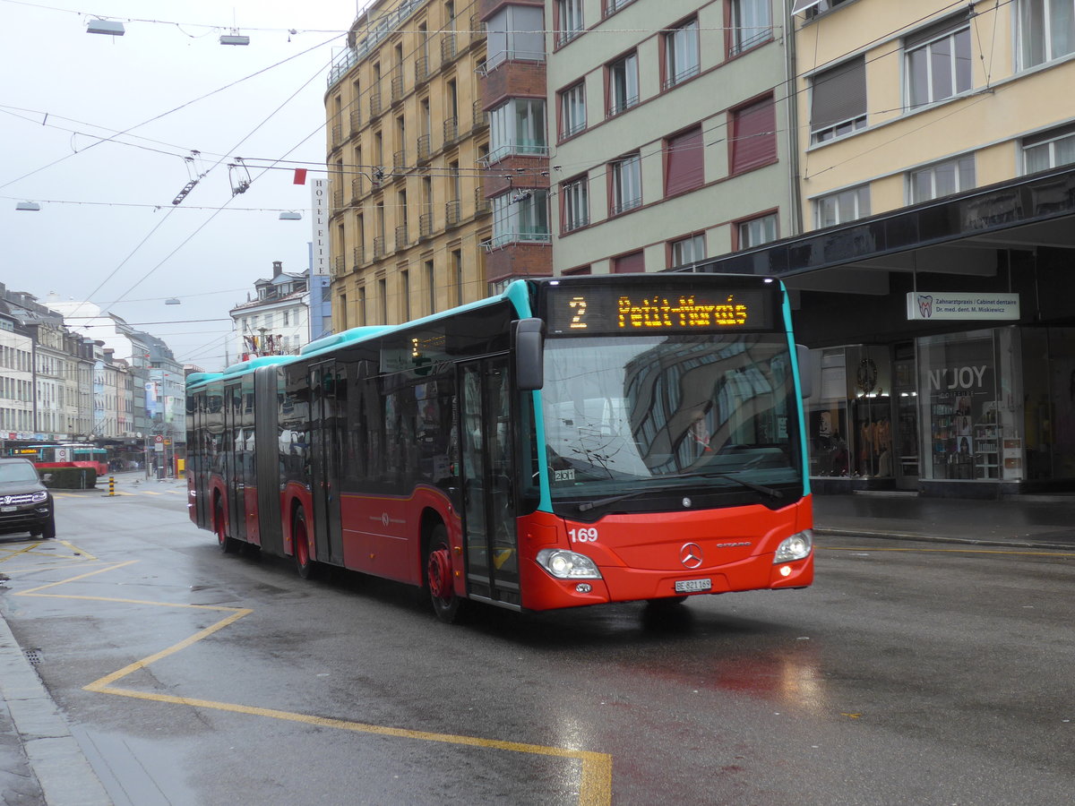 (188'717) - VB Biel - Nr. 169/BE 821'169 - Mercedes am 15. Februar 2018 beim Bahnhof Biel