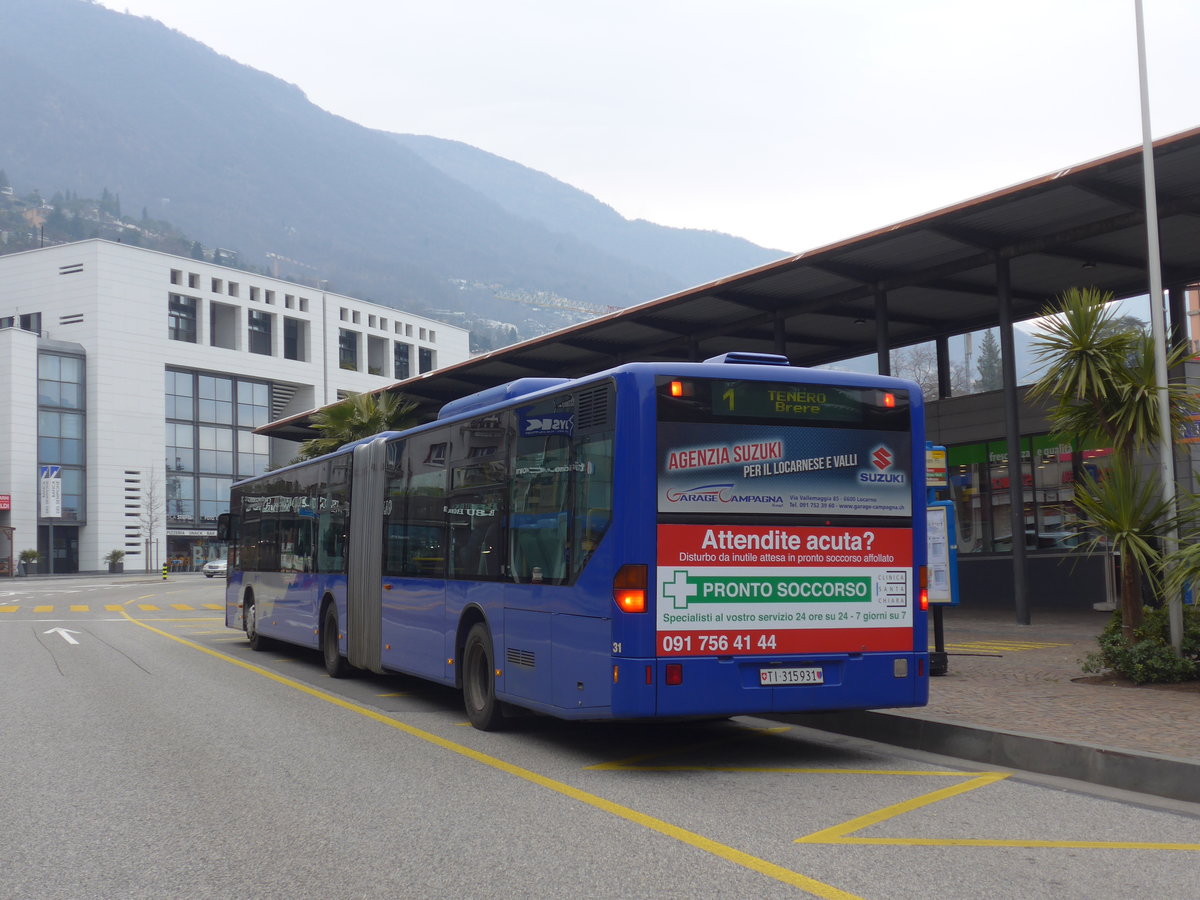 (188'829) - FART Locarno - Nr. 31/TI 315'931 - Mercedes (ex VZO Grningen Nr. 20) am 17. Februar 2018 beim Bahnhof Locarno