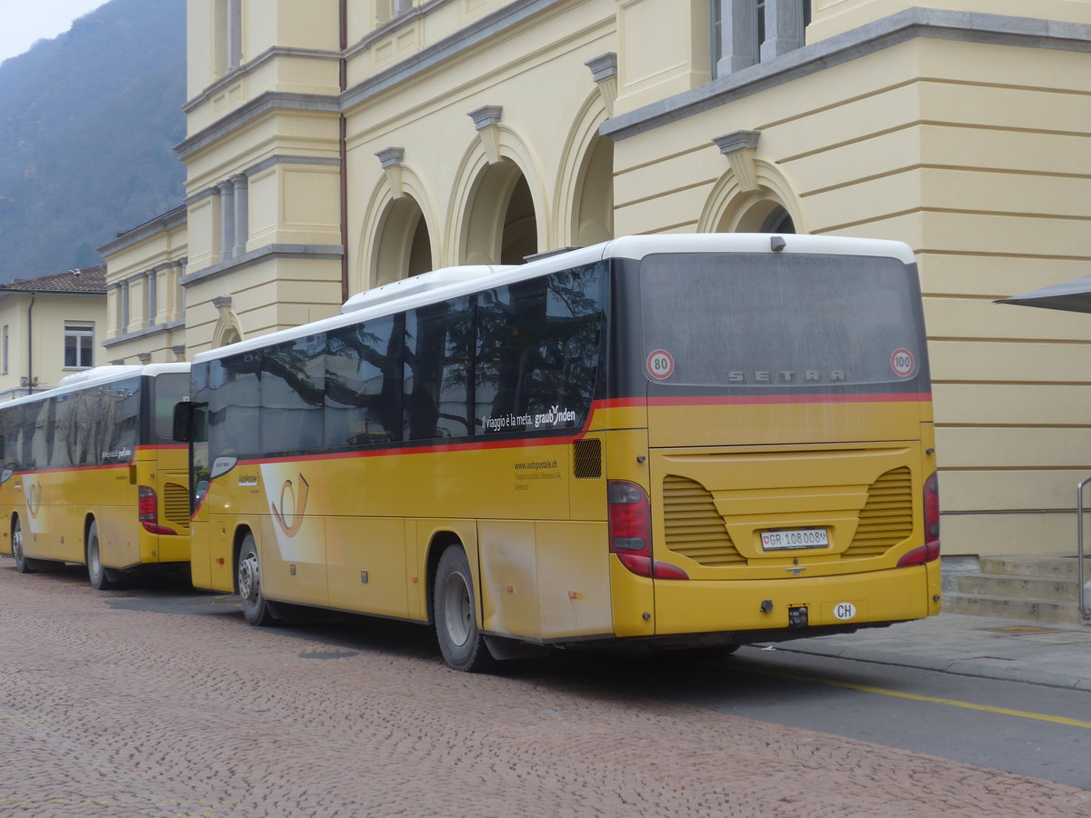 (188'855) - TpM, Mesocco - Nr. 8/GR 108'008 - Setra am 17. Februar 2018 beim Bahnhof Bellinzona