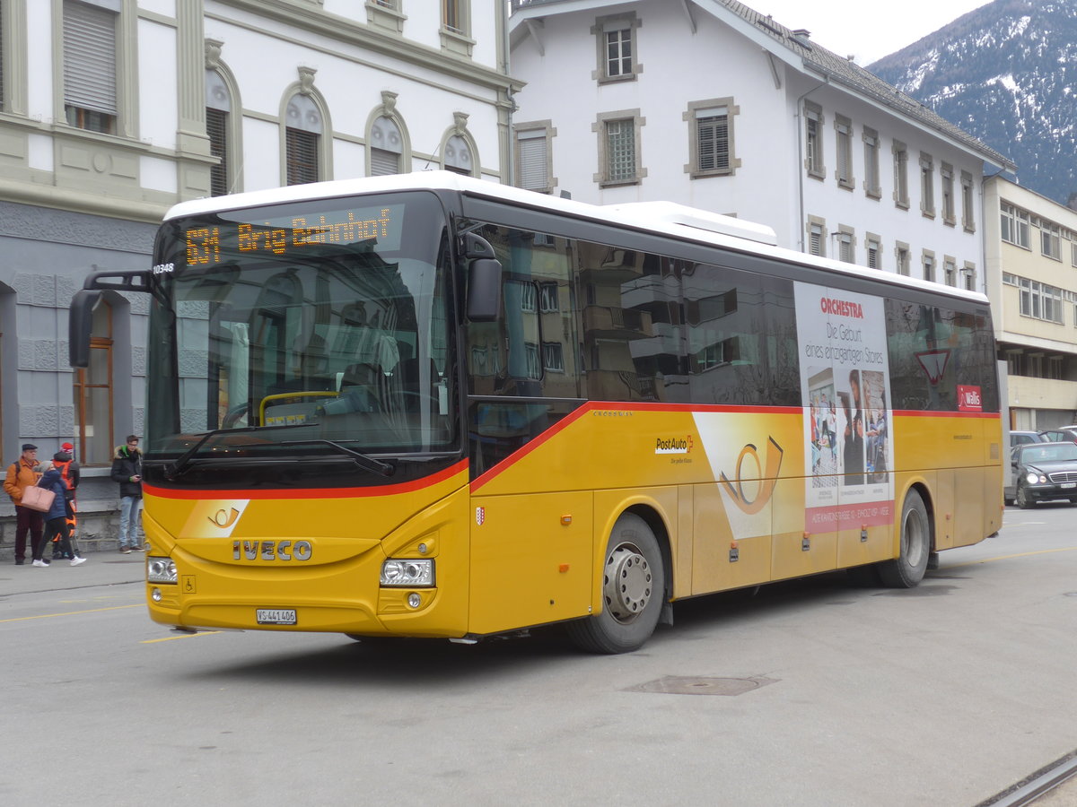 (189'059) - PostAuto Wallis - VS 441'406 - Iveco am 3. Mrz 2018 beim Bahnhof Brig