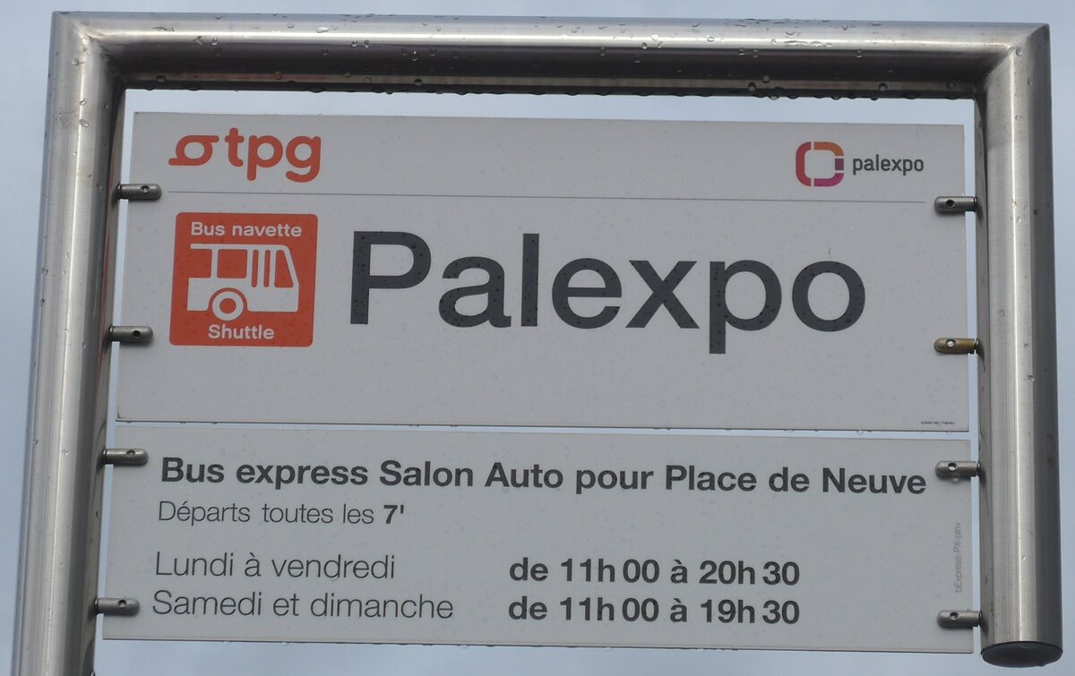 (189'209) - tpg-Haltestellenschild - Genve, Palexpo - am 12. Mrz 2018