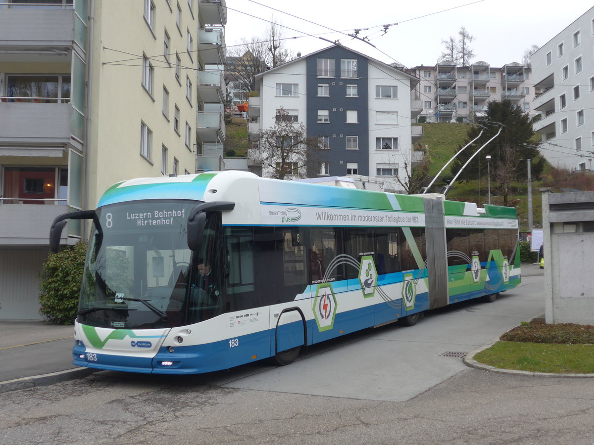 (189'353) - VBZ Zrich - Nr. 183 - Hess/Hess Gelenktrolleybus am 17. Mrz 2018 in Luzern, Wrzenbach (Einsatz VBL)