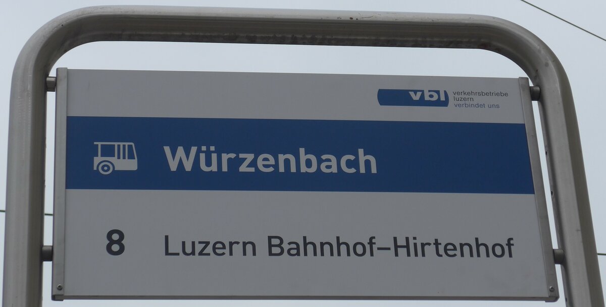 (189'356) - vbl-Haltestellenschild - Luzern, Wrzenbach - am 17. Mrz 2018