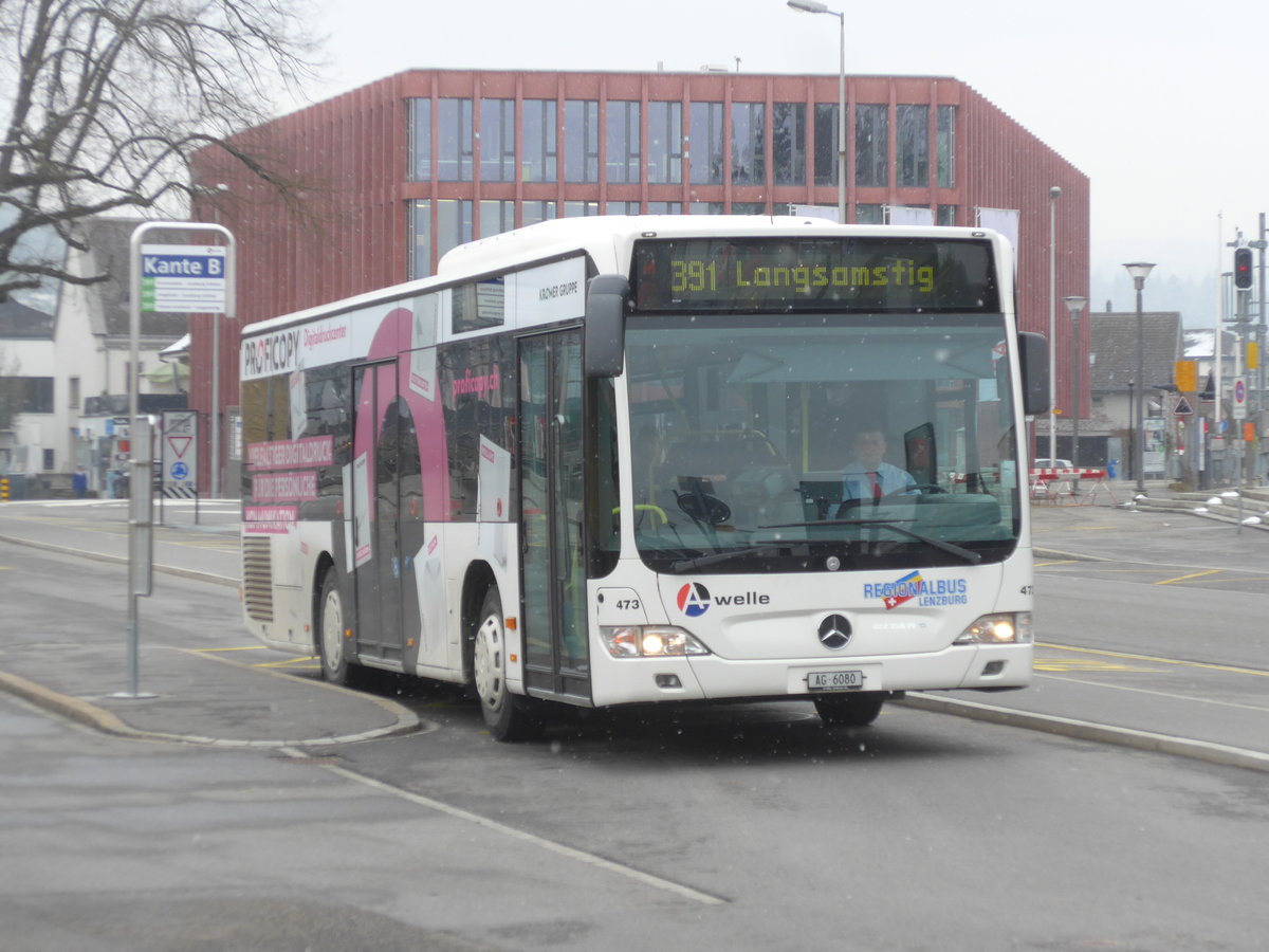 (189'535) - Knecht, Windisch - Nr. 473/AG 6080 - Mercedes (ex Nr. 73) am 19. Mrz 2018 beim Bahnhof Lenzburg