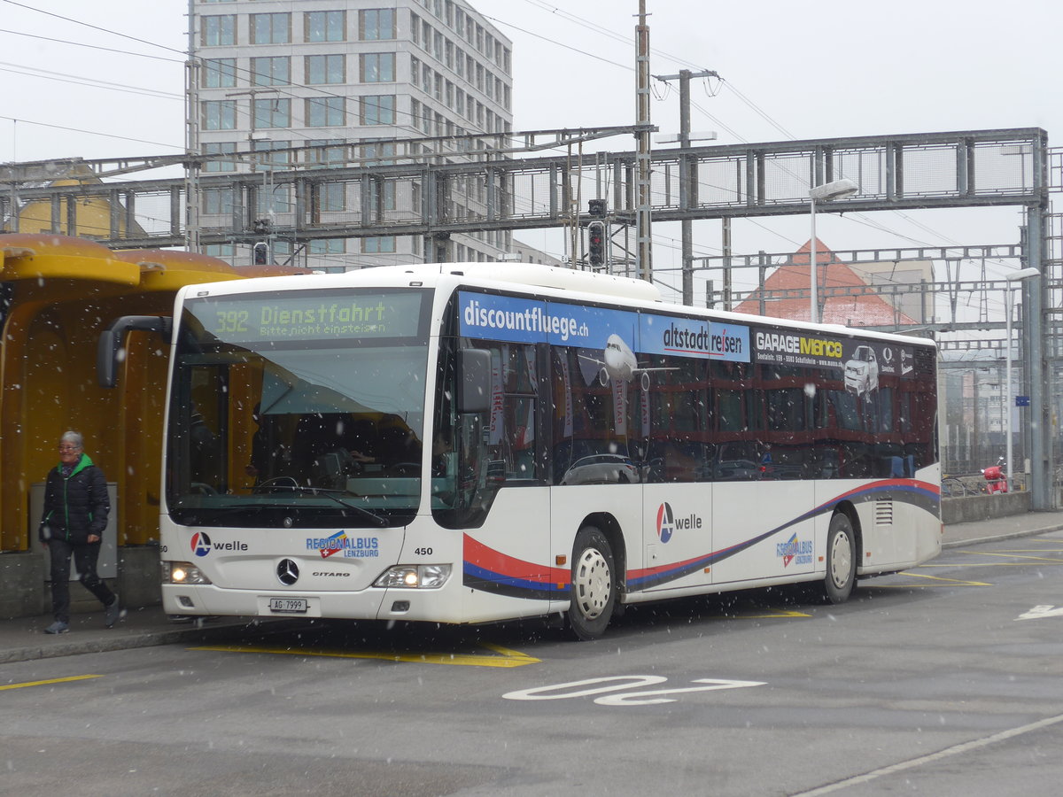 (189'537) - Knecht, Windisch - Nr. 450/AG 7999 - Mercedes am 19. Mrz 2018 beim Bahnhof Lenzburg