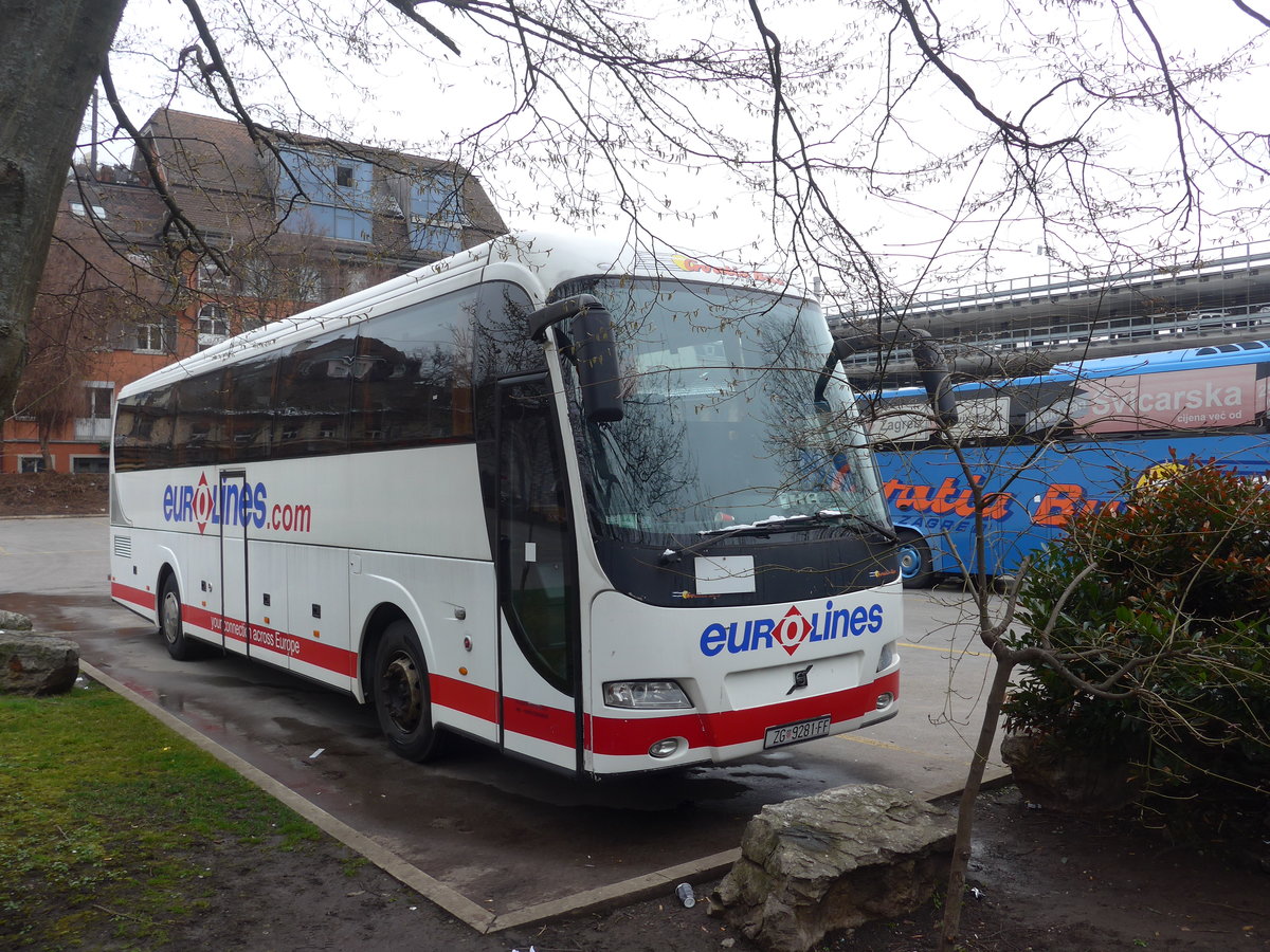 (189'554) - Aus Kroatien: Croatia Bus, Zagreb - ZG 9281-FF - Volvo am 19. Mrz 2018 in Zrich, Sihlquai