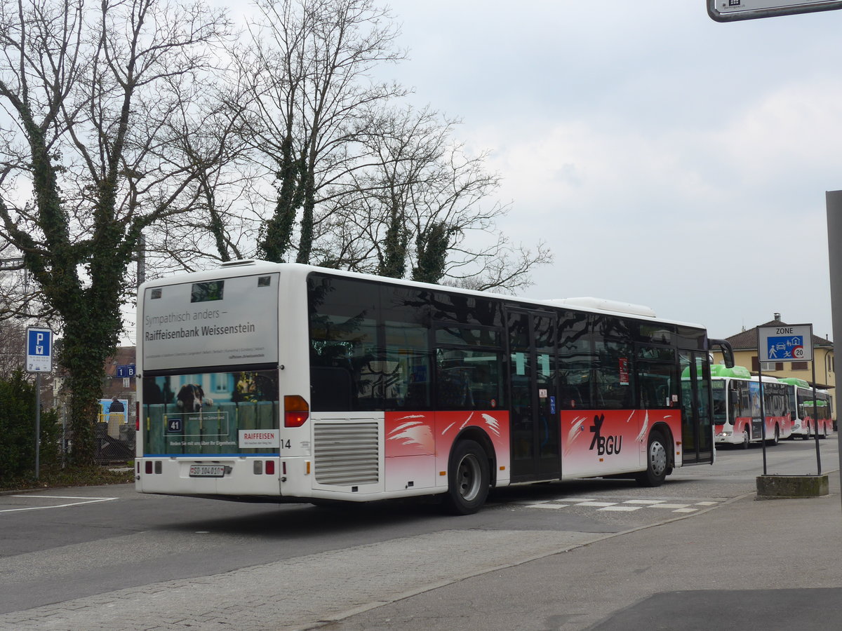 (189'636) - BGU Grenchen - Nr. 14/SO 104'010 - Mercedes am 26. Mrz 2018 beim Bahnhof Grenchen Sd