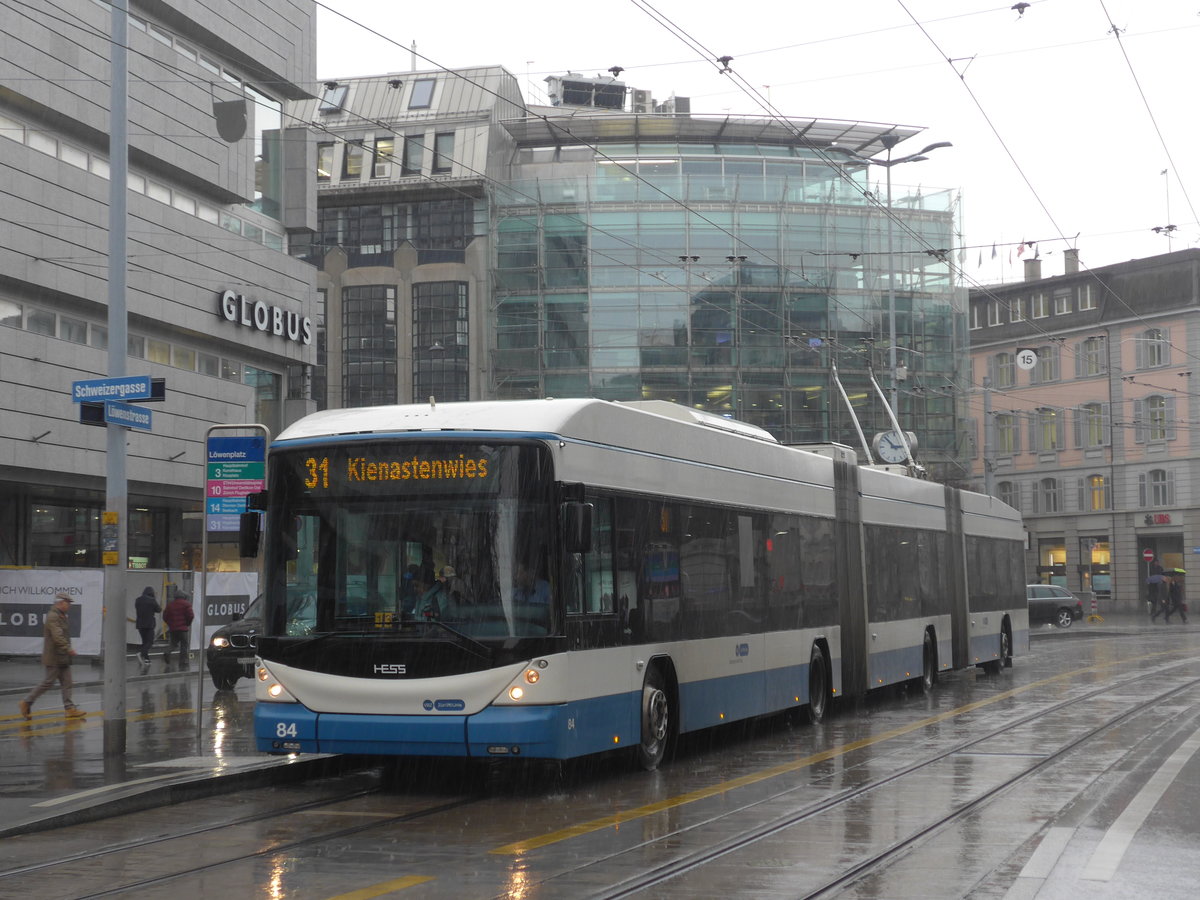 (189'677) - VBZ Zrich - Nr. 84 - Hess/Hess Doppelgelenktrolleybus am 26. Mrz 2018 in Zrich, Lwenplatz