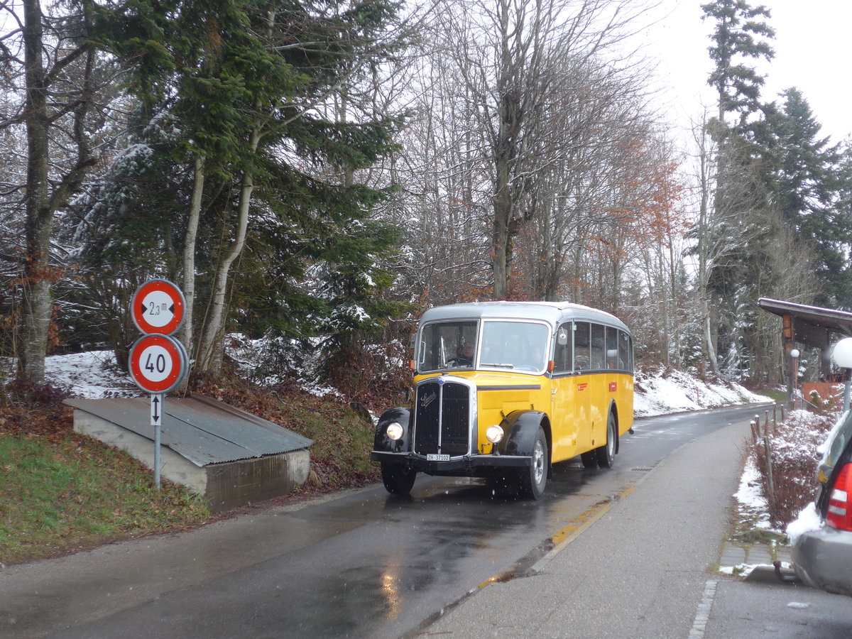 (189'809) - Wolleb, Embrach - ZH 37'102 - Saurer/R&J (ex Capaul, Feldmeilen; ex M+79'518; ex P 23'067) am 1. April 2018 in Emmenmatt, Moosegg