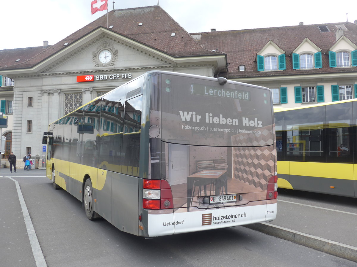 (189'859) - STI Thun - Nr. 401/BE 849'401 - MAN am 1. April 2018 beim Bahnhof Thun