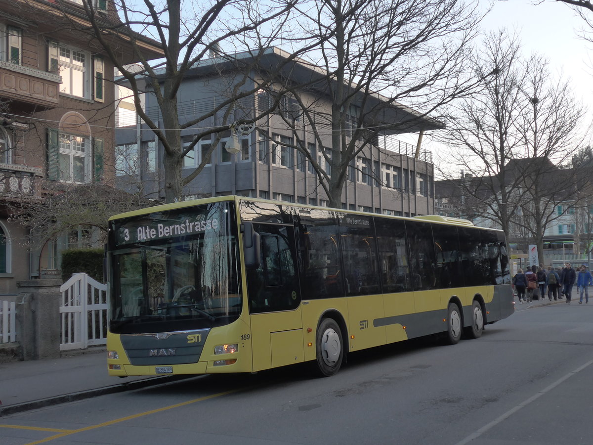 (189'998) - STI Thun - Nr. 189/BE 804'189 - MAN am 7. April 2018 beim Bahnhof Thun (prov. Haltestelle)