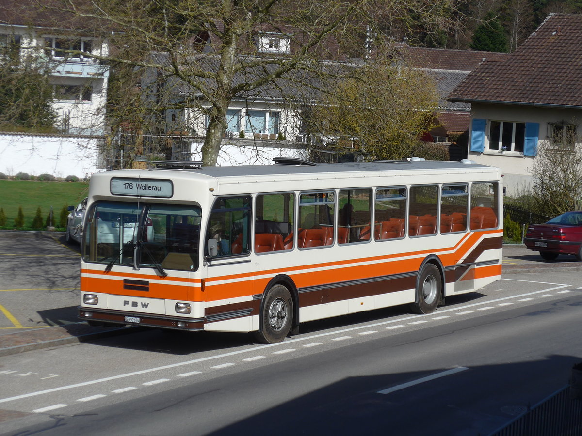 (190'069) - Wegmller, Mnsingen - BE 399'675 - FBW/R&J (ex Bamert, Wollerau) am 7. April 2018 in Kernenried, Gasthof Lwen