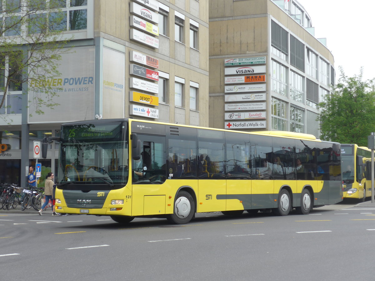 (192'318) - STI Thun - Nr. 131/BE 801'131 - MAN am 4. Mai 2018 beim Bahnhof Thun