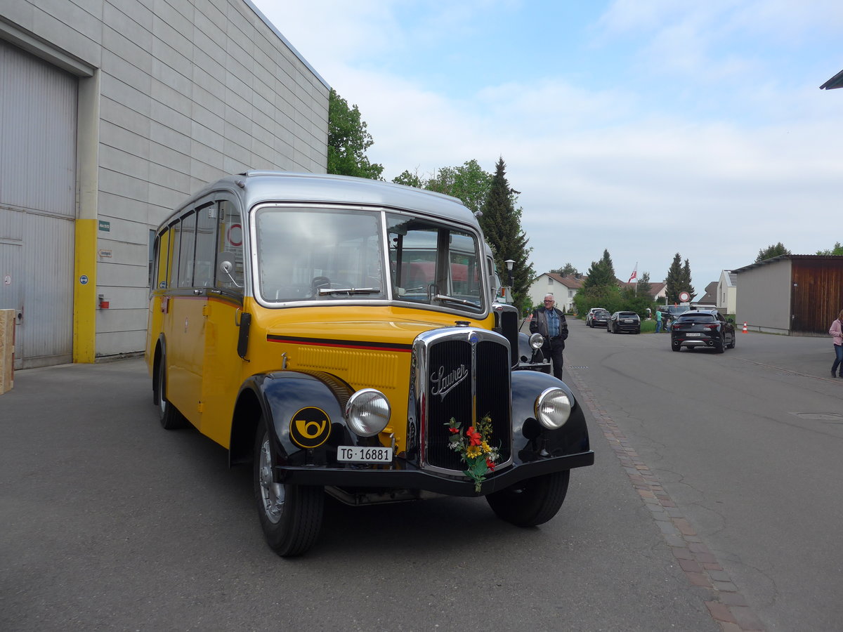 (192'383) - Zollikofer, Berg - TG 16'881 - Saurer/Hnni (ex Reusser, Thun; ex Kontiki, Wettingen; ex Nussbaumer, Ganterschwil) am 5. Mai 2018 in Attikon, Wegmller