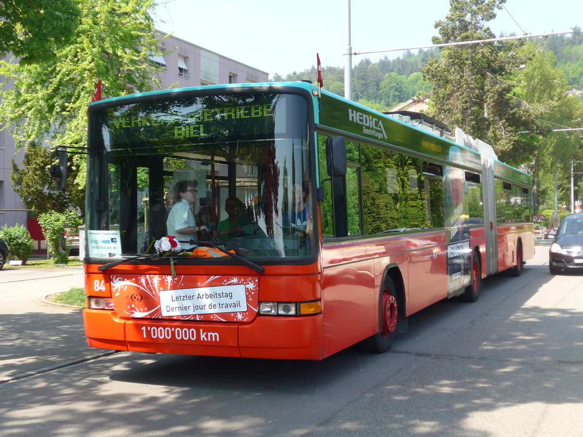 (192'847) - VB Biel - Nr. 84 - NAW/Hess Gelenktrolleybus am 6. Mai 2018 in Biel, Henri-Dunant-Str.