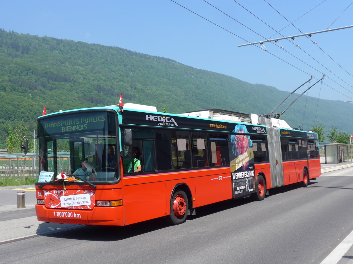 (192'857) - VB Biel - Nr. 84 - NAW/Hess Gelenktrolleybus am 6. Mai 2018 in Biel, Stadien