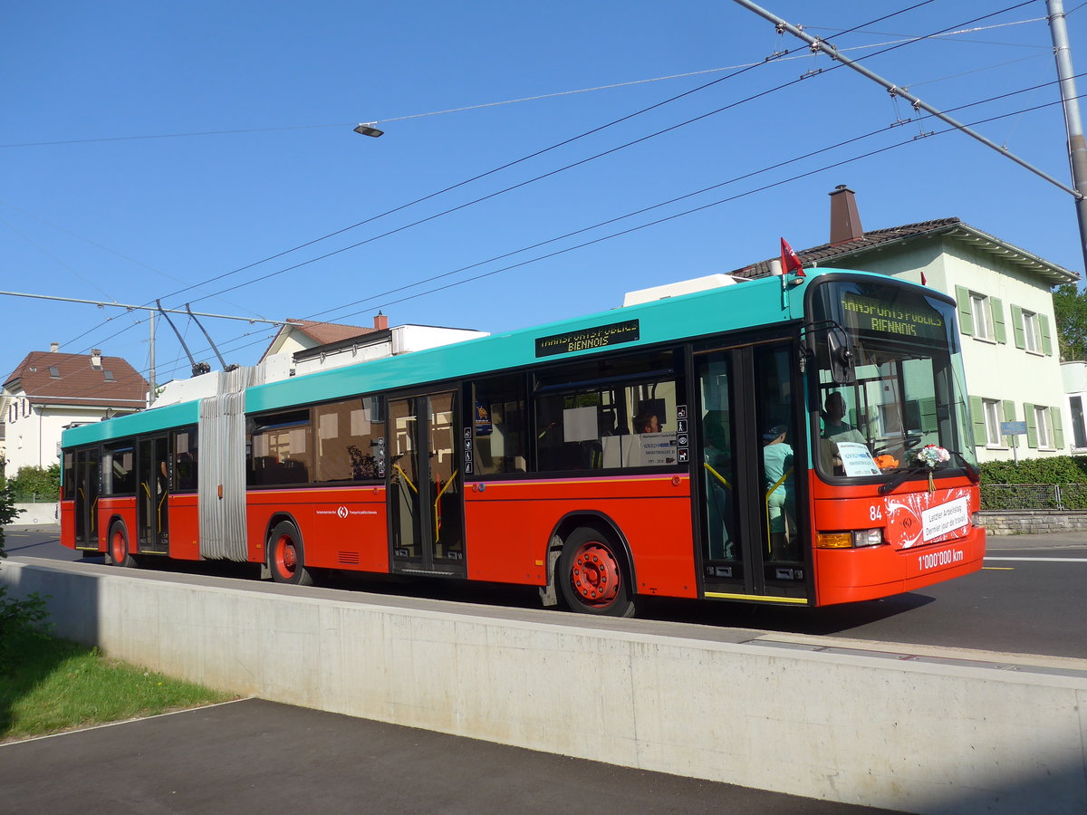 (192'927) - VB Biel - Nr. 84 - NAW/Hess Gelenktrolleybus am 6. Mai 2018 in Biel, Bttenbergstrasse