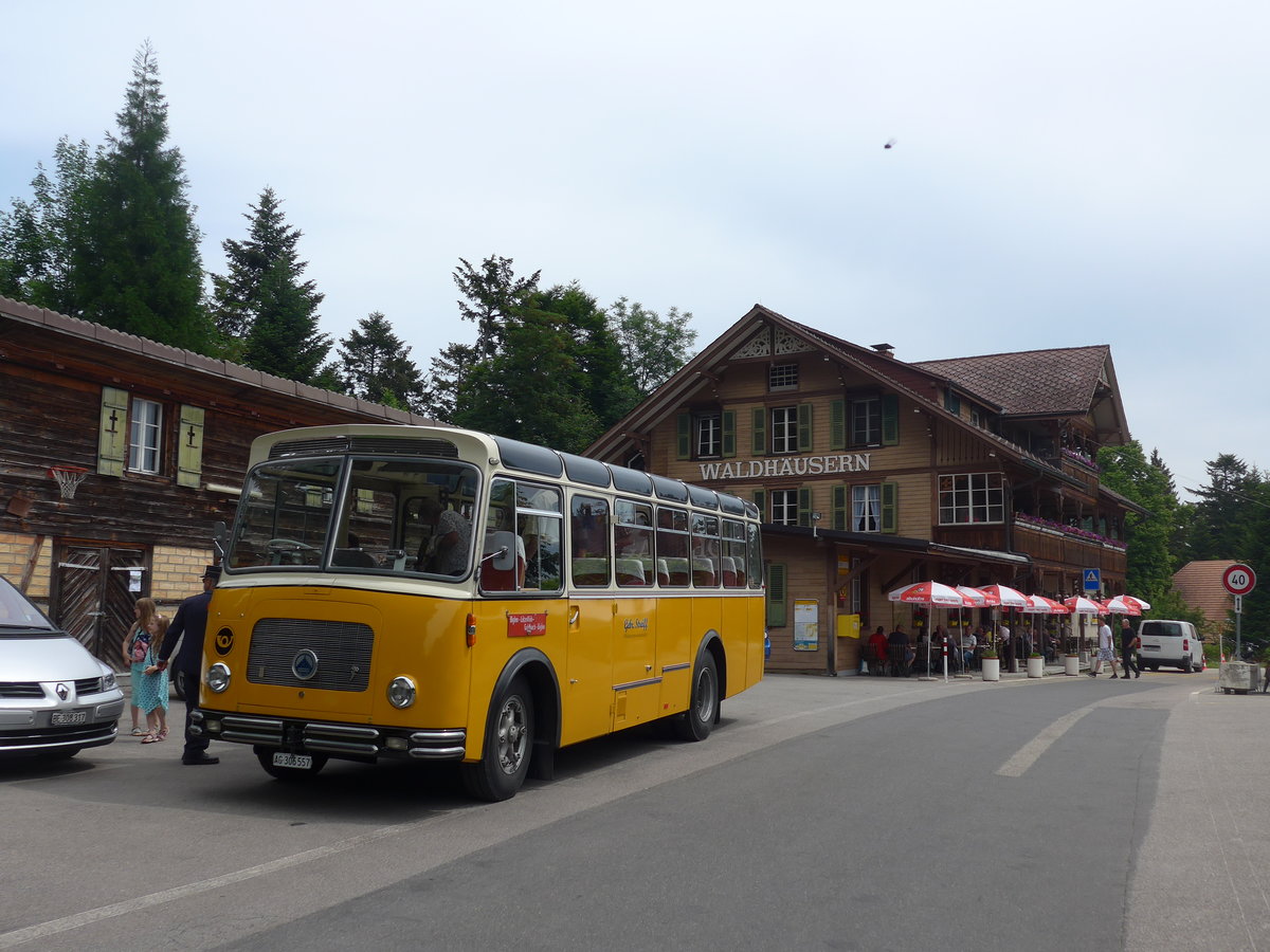 (193'685) - Streiff, Gelterkinden - AG 306'557 - Saurer/Gangloff (ex Oldie-Tours Zrisee, Wollerau; ex OTAG, Wald; ex Leibundgut, Obergoldbach; ex Krebs, Belpberg) am 3. Juni 2018 in Waldhusern, Kurhaus