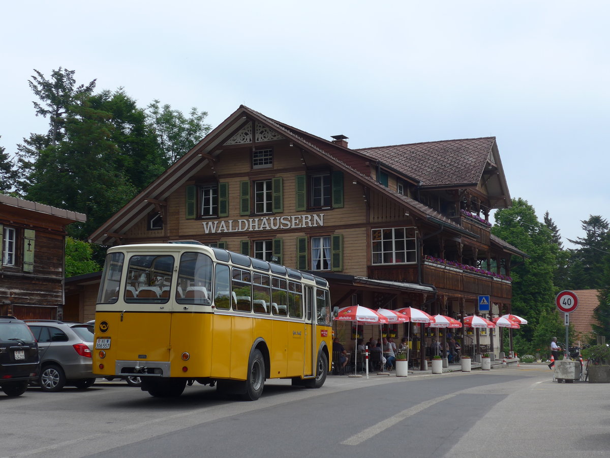 (193'689) - Streiff, Gelterkinden - AG 306'557 - Saurer/Gangloff (ex Oldie-Tours Zrisee, Wollerau; ex OTAG, Wald; ex Leibundgut, Obergoldbach; ex Krebs, Belpberg) am 3. Juni 2018 in Waldhusern, Kurhaus