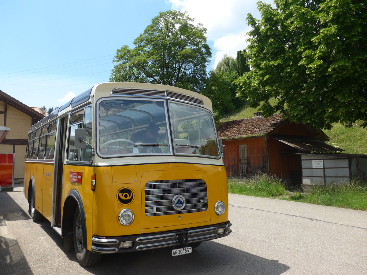 (193'702) - Streiff, Gelterkinden - AG 306'557 - Saurer/Gangloff (ex Oldie-Tours Zrisee, Wollerau; ex OTAG, Wald; ex Leibundgut, Obergoldbach; ex Krebs, Belpberg) am 3. Juni 2018 beim Bahnhof Emmenmatt