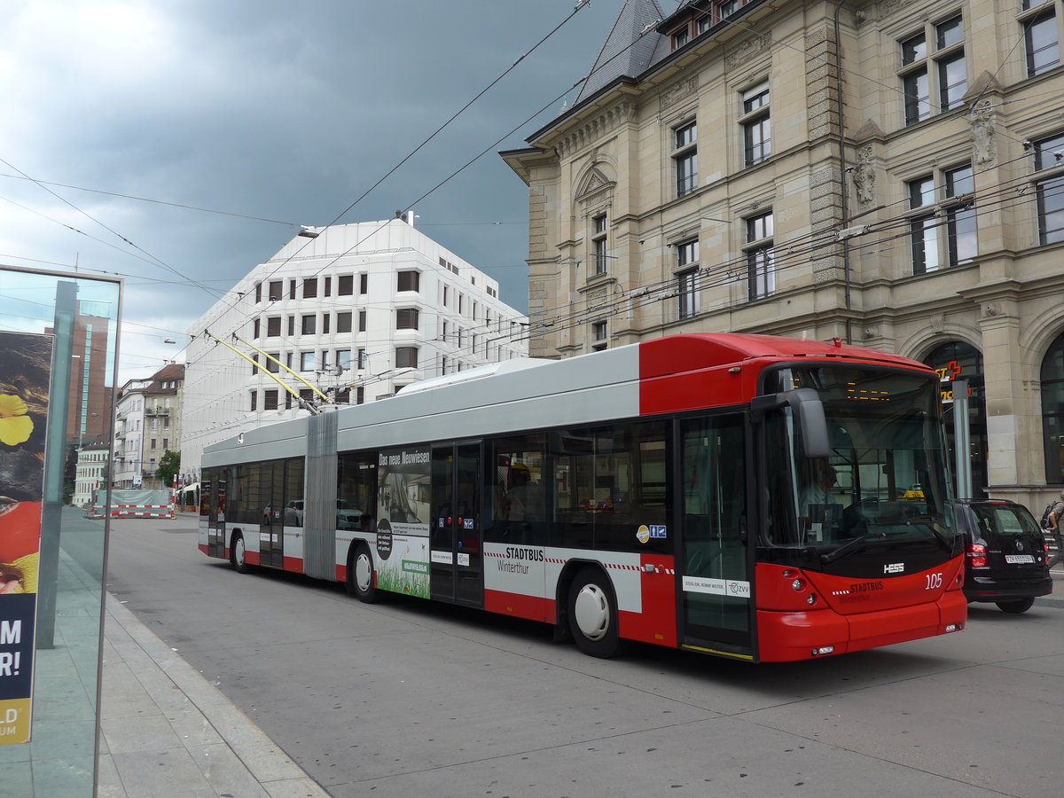 (194'077) - SW Winterthur - Nr. 105 - Hess/Hess Gelenktrolleybus am 17. Juni 2018 beim Hauptbahnhof Winterthur