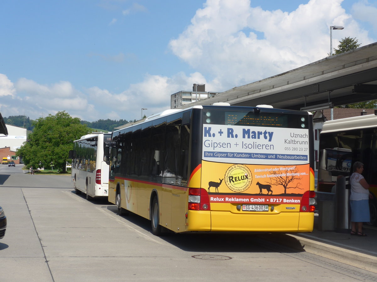 (194'541) - PostAuto Ostschweiz - SG 436'003 - MAN am 7. Juli 2018 beim Bahnhof Uznach