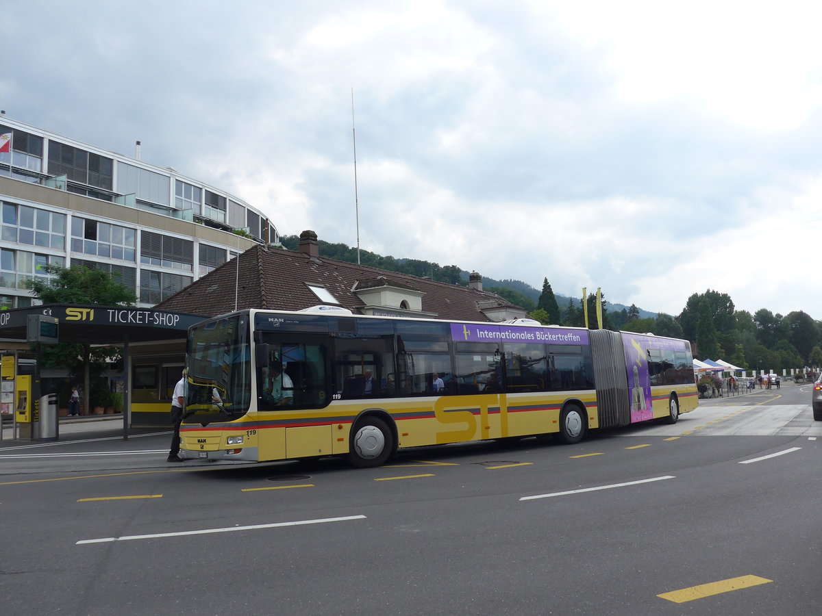 (195'034) - STI Thun - Nr. 119/BE 700'119 - MAN am 22. Juli 2018 beim Bahnhof Thun