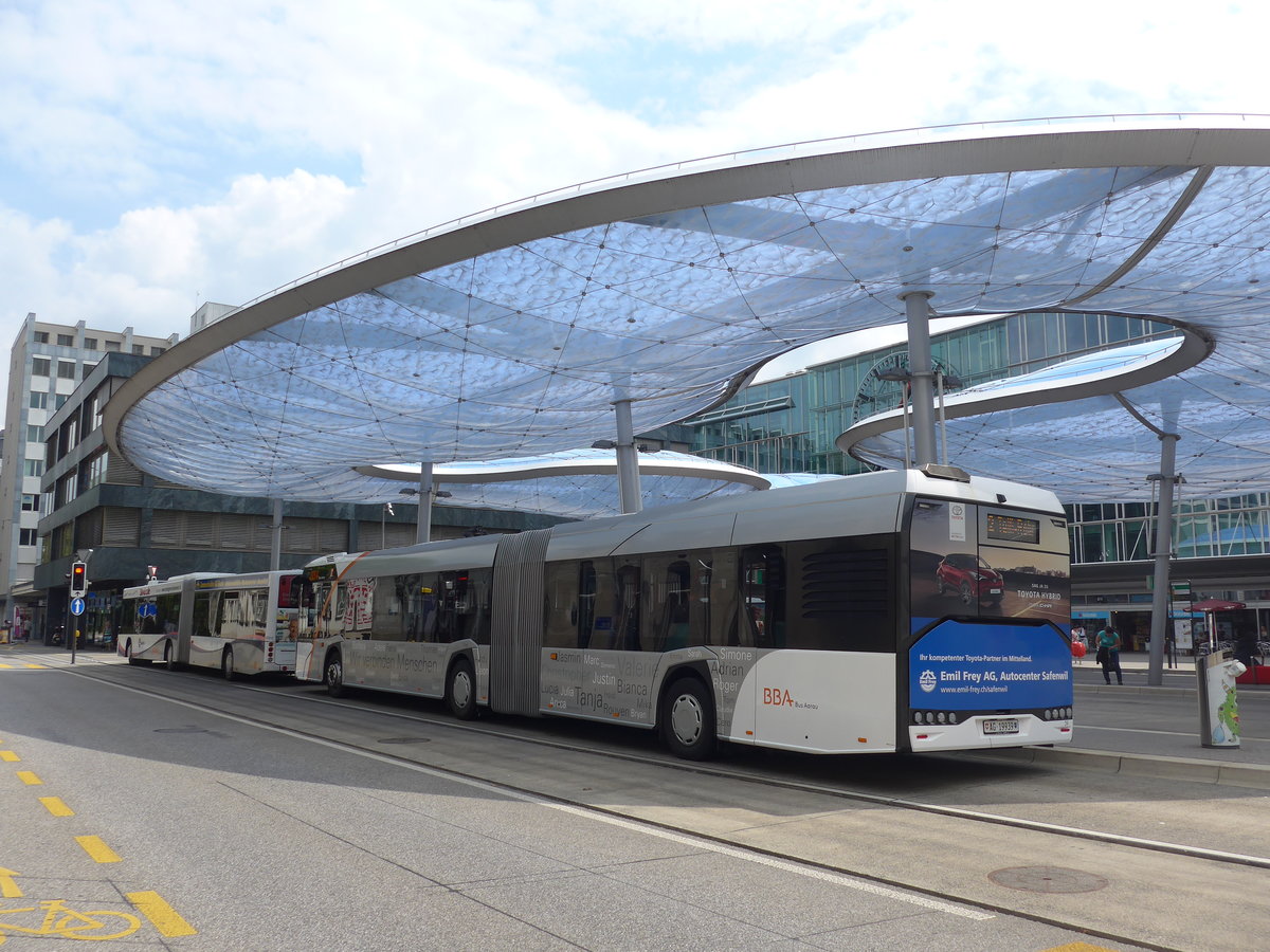 (195'112) - BBA Aarau - Nr. 39/AG 19'939 - Solaris am 23. Juli 2018 beim Bahnhof Aarau