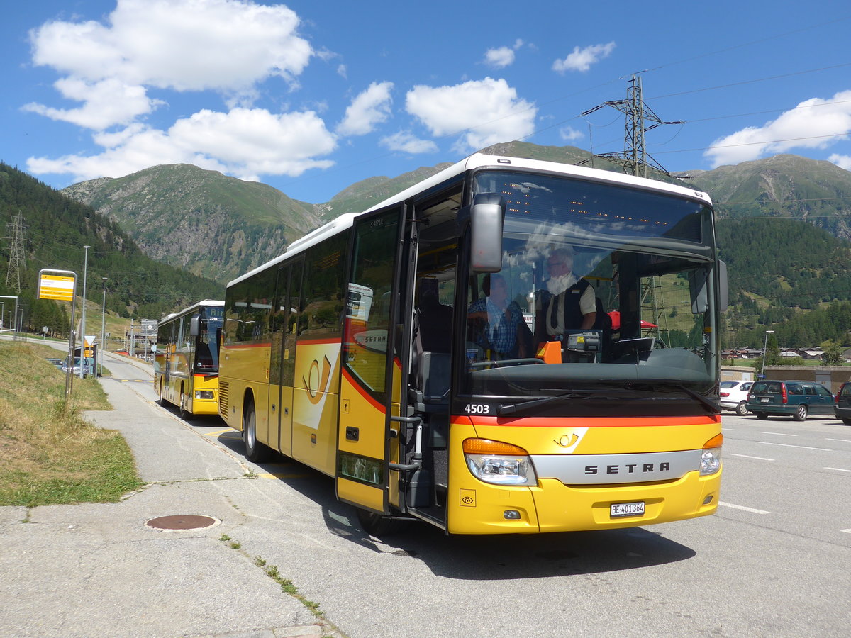 (195'311) - AVG Meiringen - Nr. 64/BE 401'364 - Setra am 29. Juli 2018 beim Bahnhof Oberwald