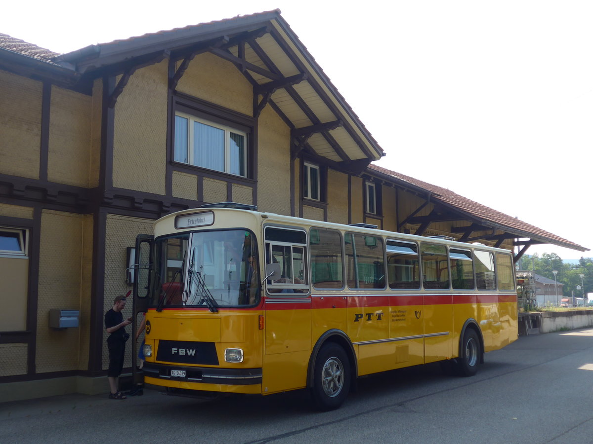 (195'555) - Birchler, Remetschwil - AG 54'039 - FBW/Tscher (ex Gerber, Winkel; ex Eggenberger, Mriken; ex Tanner, Bubendorf; ex P 24'803) am 5. August 2018 beim Bahnhof Emmenmatt