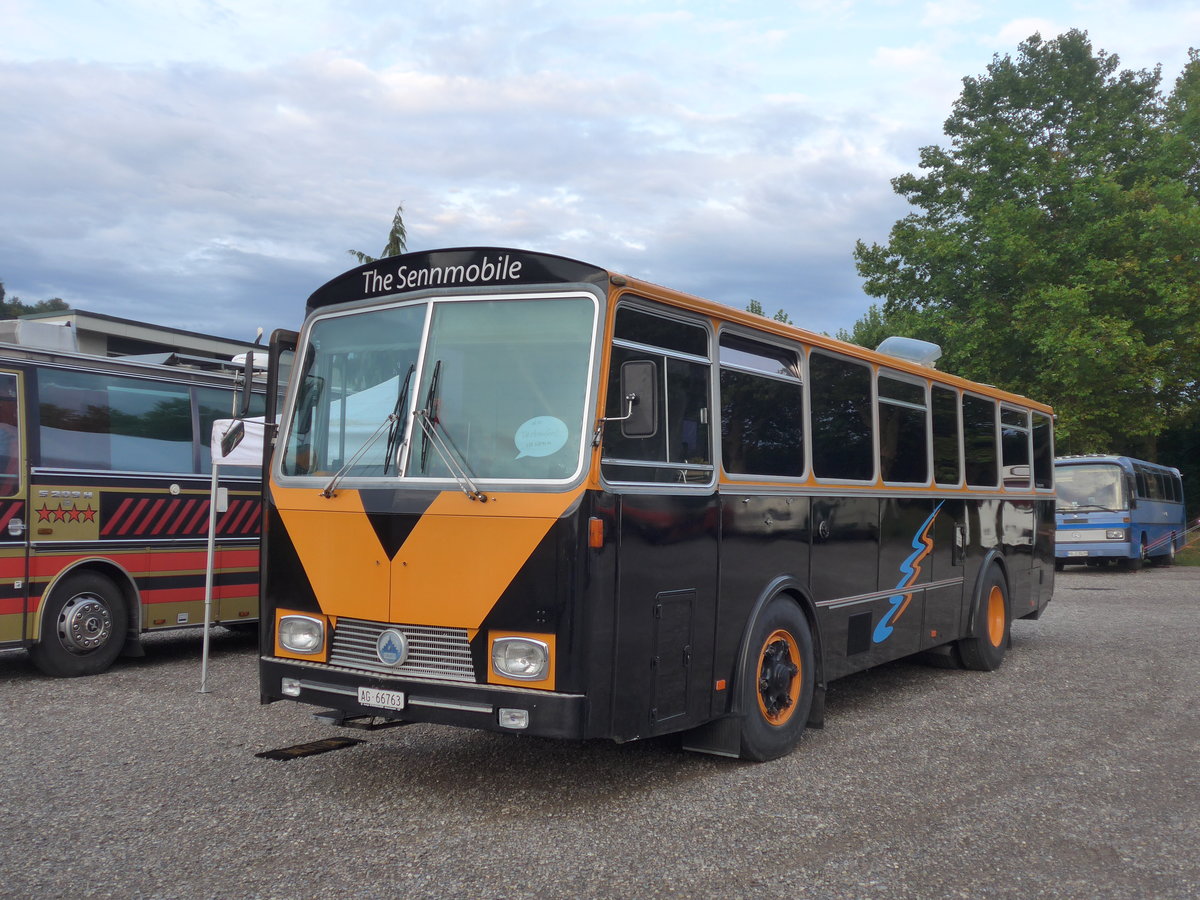 (195'886) - Senn, Gansingen - AG 66'763 - Saurer/Tscher (ex Eugster, Wienacht-Tobel; ex Rohrer, Reitnau; ex Kistler, Reichenburg; ex P 24'614) am 17. August 2018 in Wettingen, Zirkuswiese