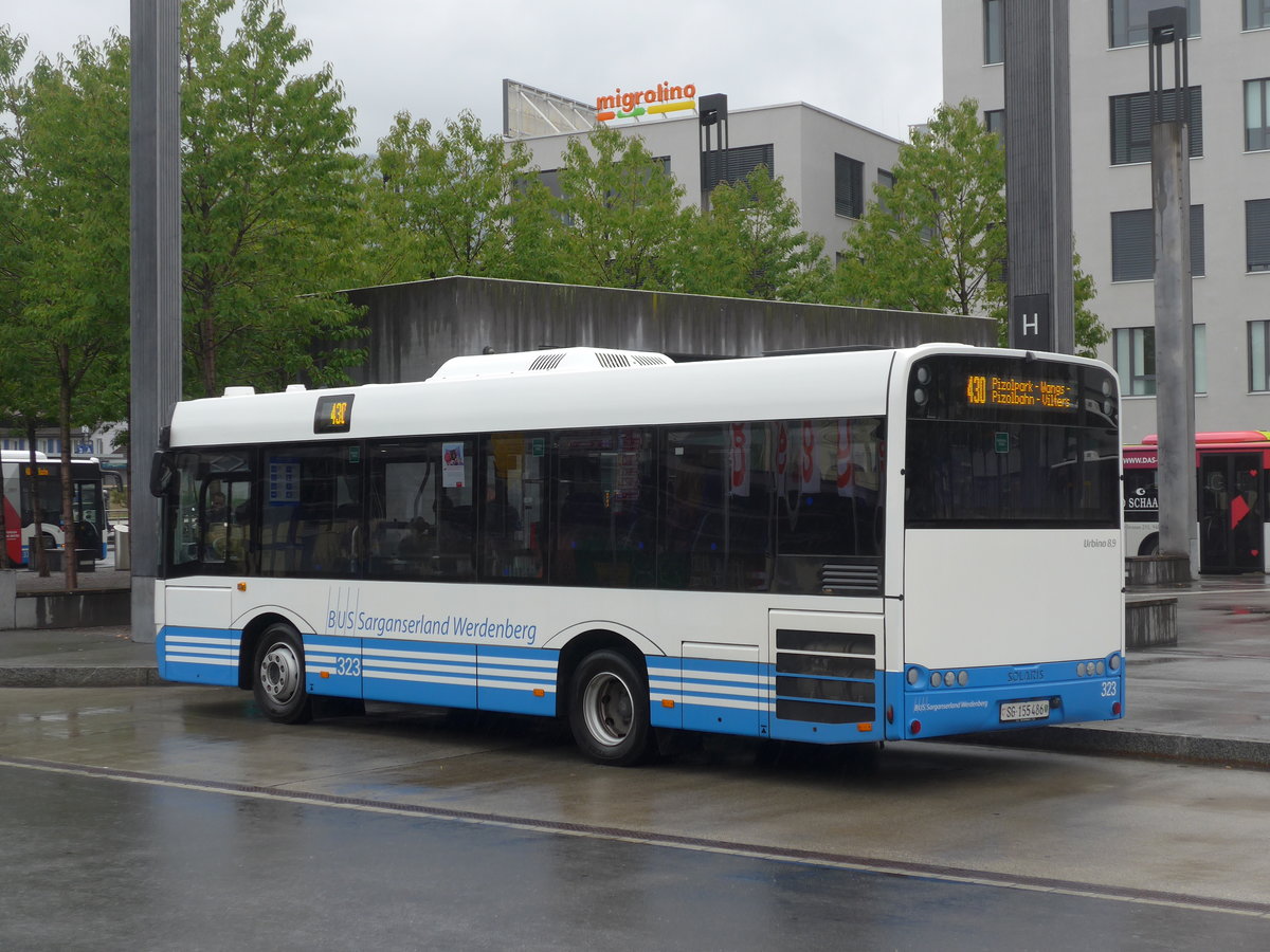 (196'346) - BSW Sargans - Nr. 323/SG 155'486 - Solaris am 1. September 2018 beim Bahnhof Sargans