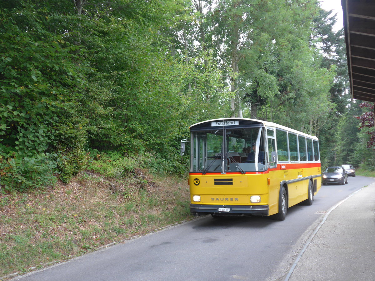 (196'380) - Eichenberger, Bsingen - FR 335'303 - Saurer/R&J (ex Schlapp, Cottens; ex Ruklic, Schaffhausen; ex Heim, Flums; ex Frigg, Zernez; ex P 24'279) am 2. September 2018 in Emmenmatt, Moosegg