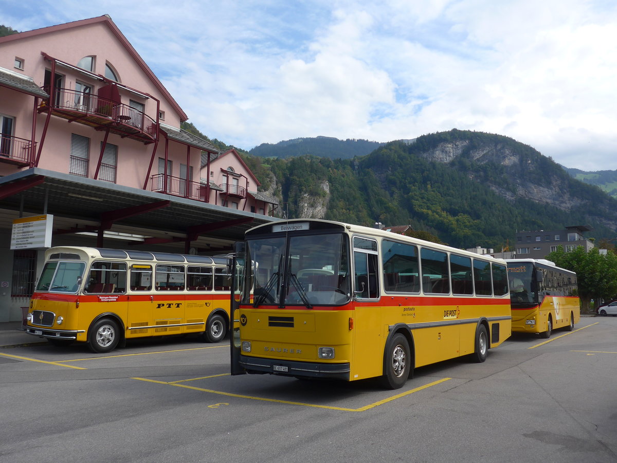 (197'726) - AVG Meiringen - Nr. 74/BE 607'481 - Saurer/R&J (ex PostAuto Berner Oberland; ex P 24'357) am 16. September 2018 in Meiringen, Postautostation