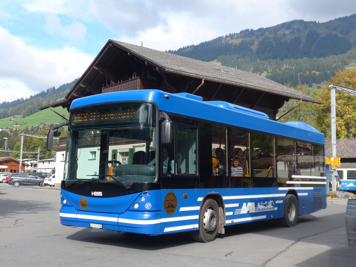 (198'116) - AFA Adelboden - Nr. 57/BE 272'798 - Scania/Hess am 7. Oktober 2018 beim Bahnhof Lenk