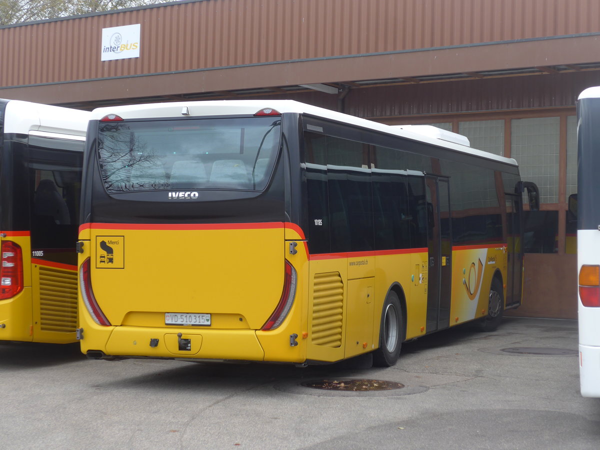 (199'050) - CarPostal Ouest - VD 510'315 - Iveco am 28. Oktober 2018 in Yverdon, Garage